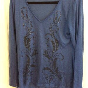 Energe World Wear Blue & Black V-Neck Long Sleeve Top Size XL